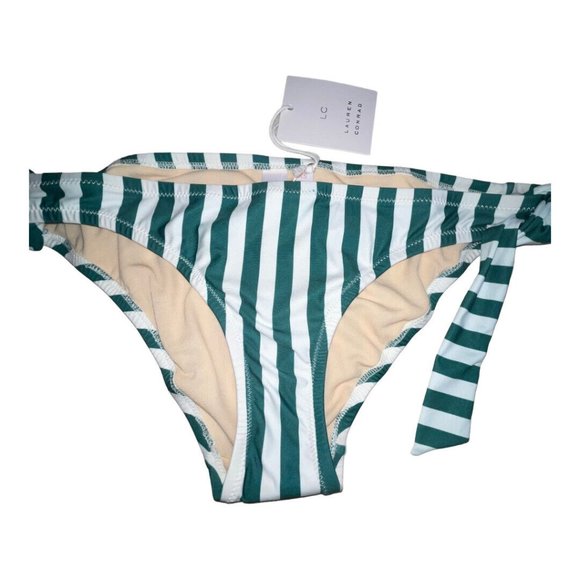 LC Lauren Conrad Juniors Striped Hipster Bikini Swim Bottom XS Green White NWT - Picture 3 of 8